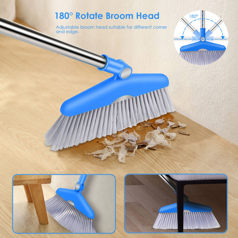 MASTHOME Adjustable Broom And Dustpan Set with Replaceable Head